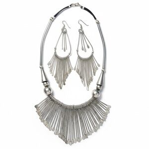Vintage Metal Fringe Beads Necklace Earring Set Boho